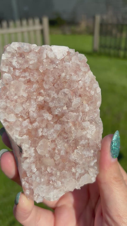 Pink, Green & Red Apophylite on Heulandite cluster