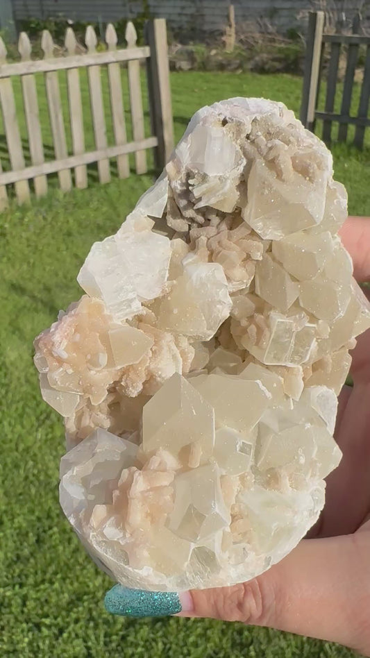 AAA Green & Gold Sugary coated Apophylite w/ Peach Stillbite Cluster