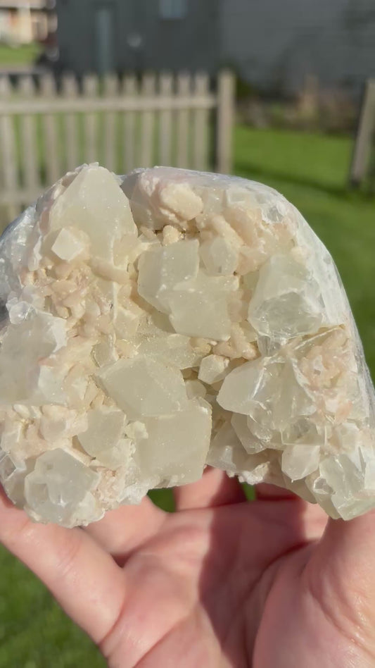 AAA Green & Gold Sugary coated Apophylite w/ Peach Stillbite Cluster