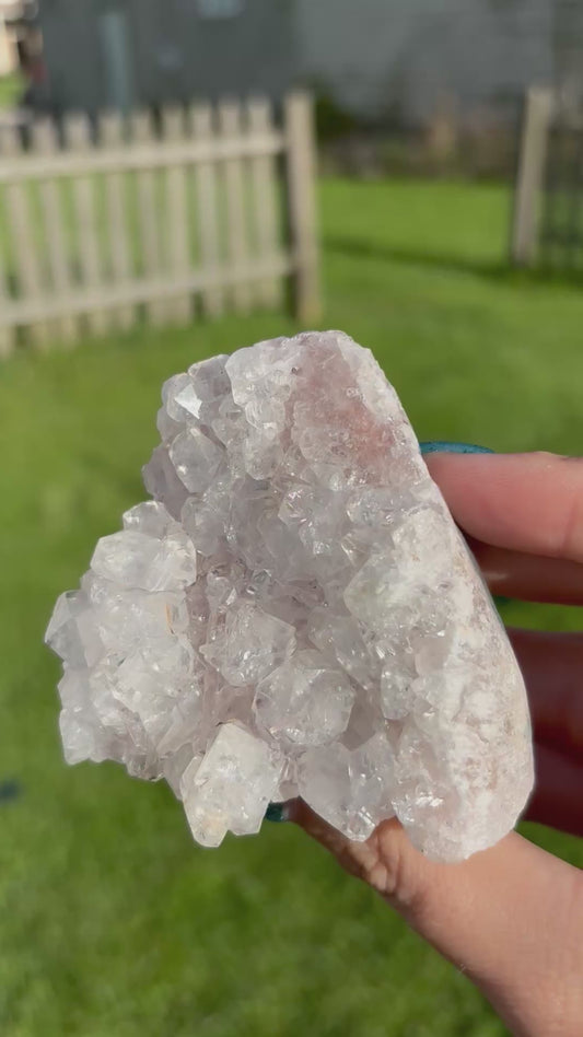 AAA Green Golden Apophylite on Vibrant Pink Druzy Bubble Chalcedony Cluster
